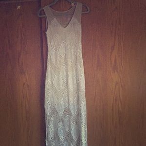 Sheer mesh and lace dress, side slit, lined